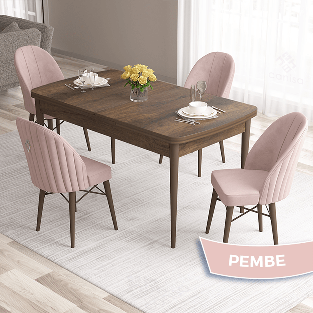 masa barok ahşap desen sandalye pembe