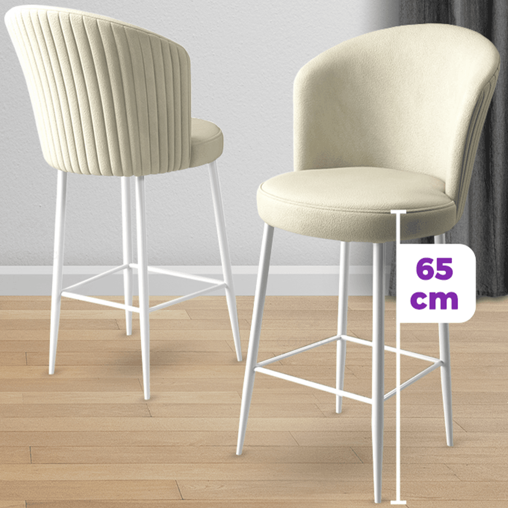 Alte Serisi 6 Adet Ada Bar Sandalyesi 65 cm Babyface Kumaş Beyaz Ayak