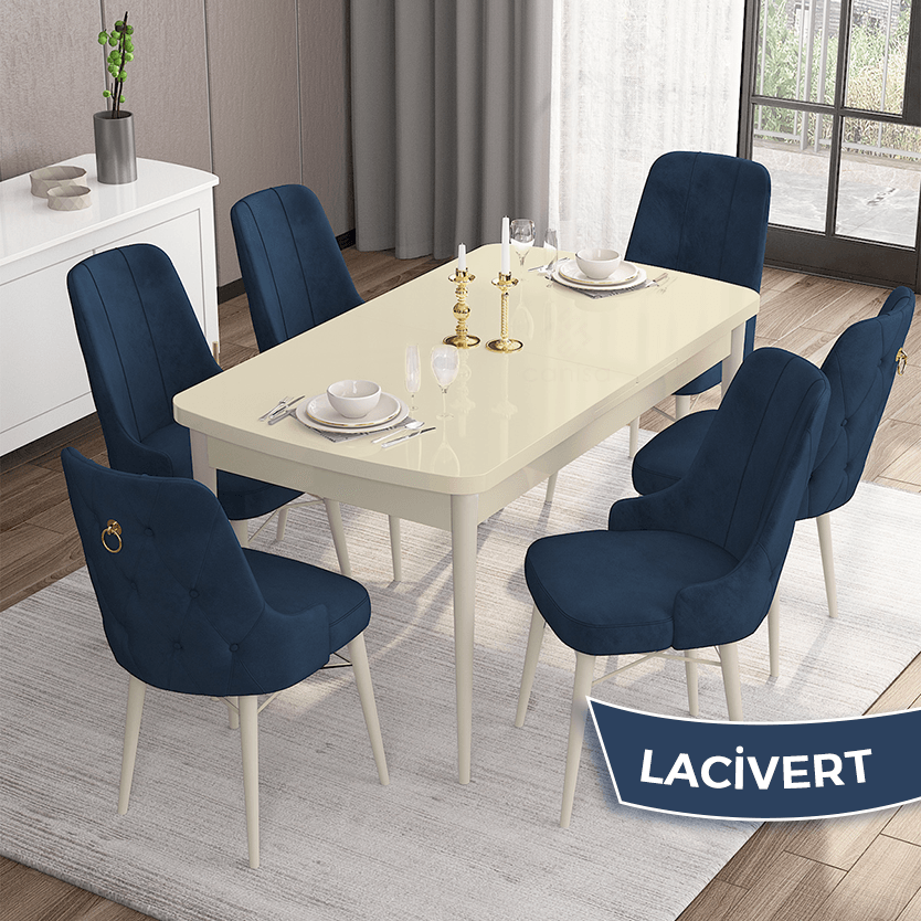 masa krem sandalye lacivert