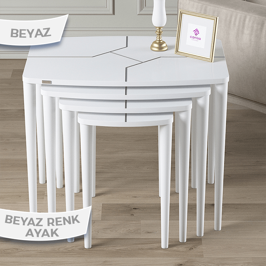 Argent Serisi Beyaz Renk MDF 4'lü Zigon Sehpa Takımı