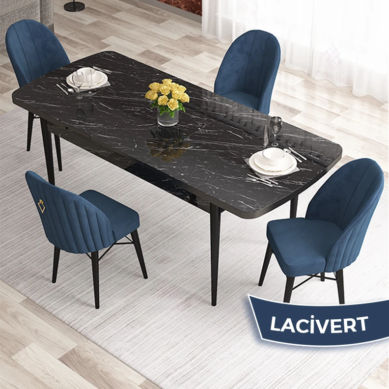 masa siyah mermer desen sandalye caappucinoo