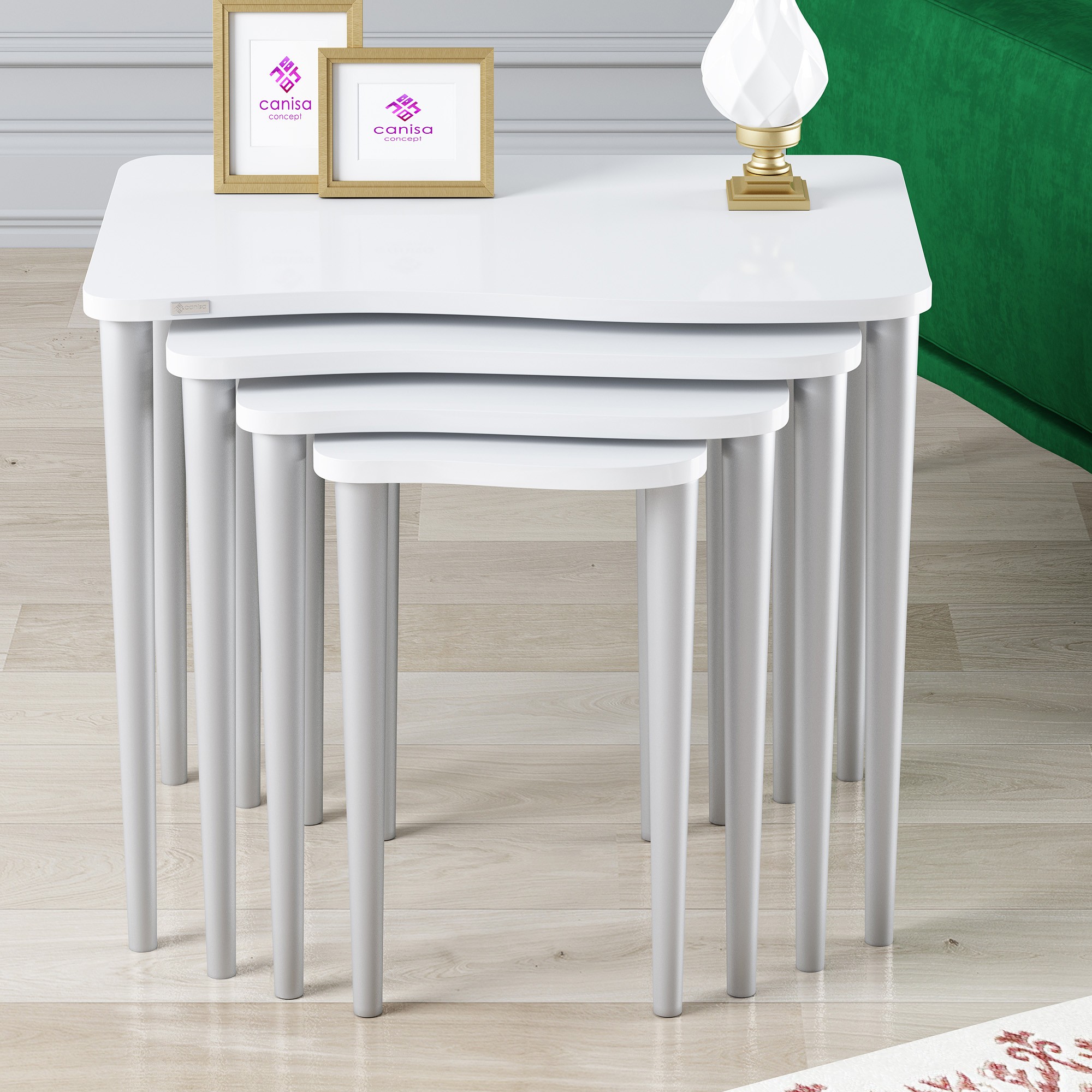 Beyaz Üst Tabla / Gümüş Ayak
