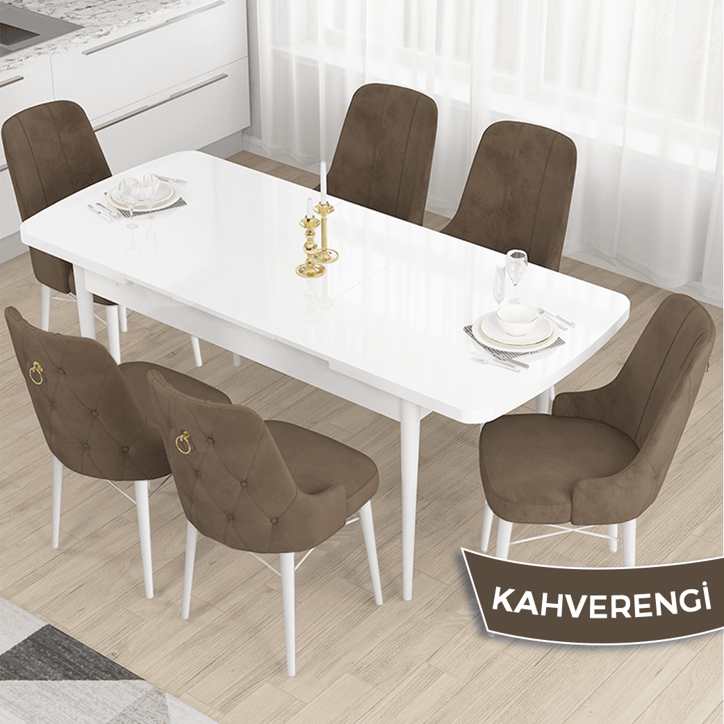 Siyah mermer desen masa Kahverengi Sandalye