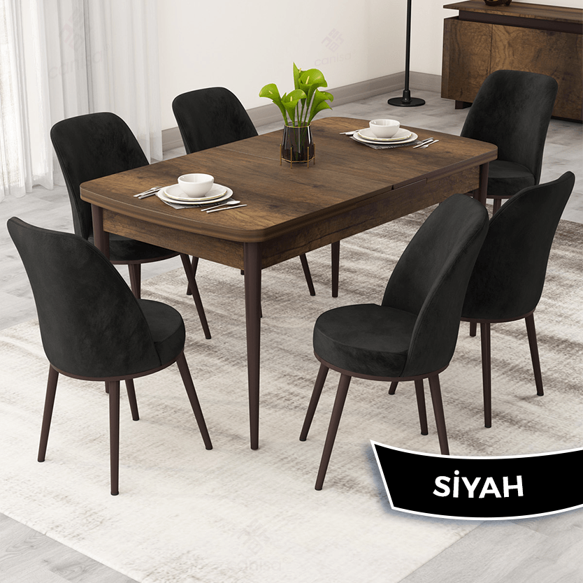 Siyah Sandalye Barok Ahşap Desen Masa