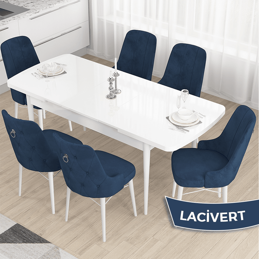 Beyaz Masa Lacivert Sandalye