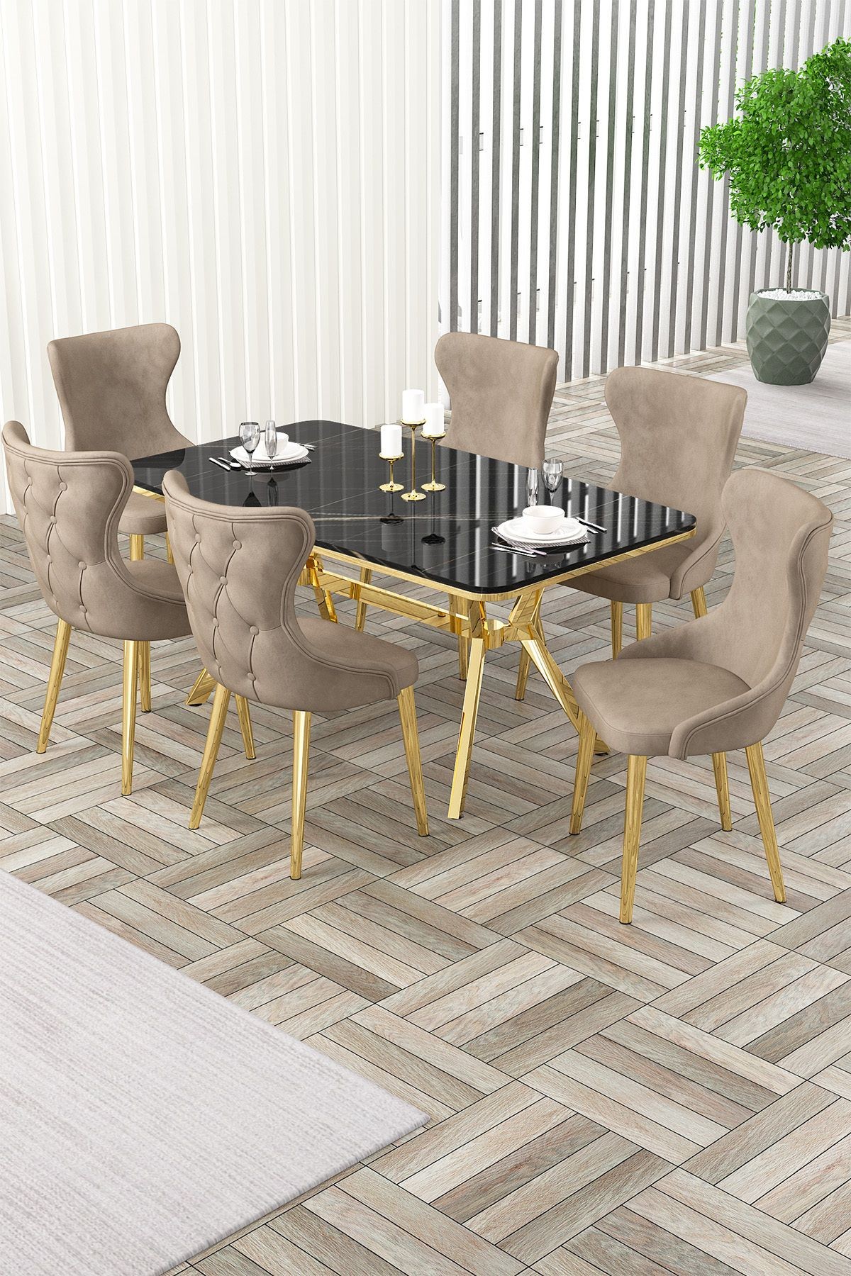 sonata masa cappucino sandalye gold ayaklı