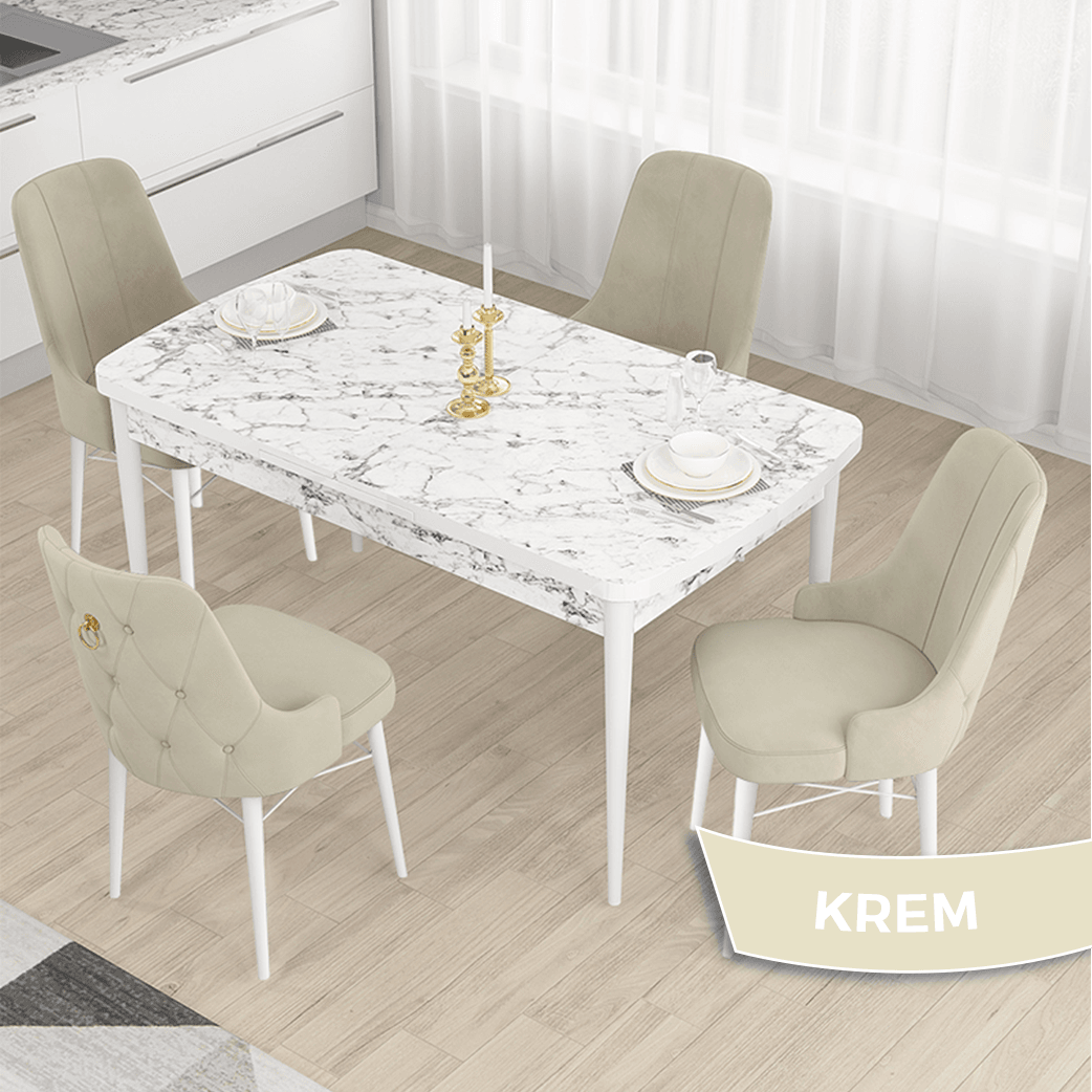 Krem Sandalye beyaz Mermer Desen Masaa