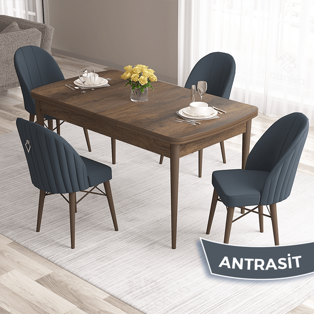 Sandalye Antrasit Masa Barok Ahşap Desen