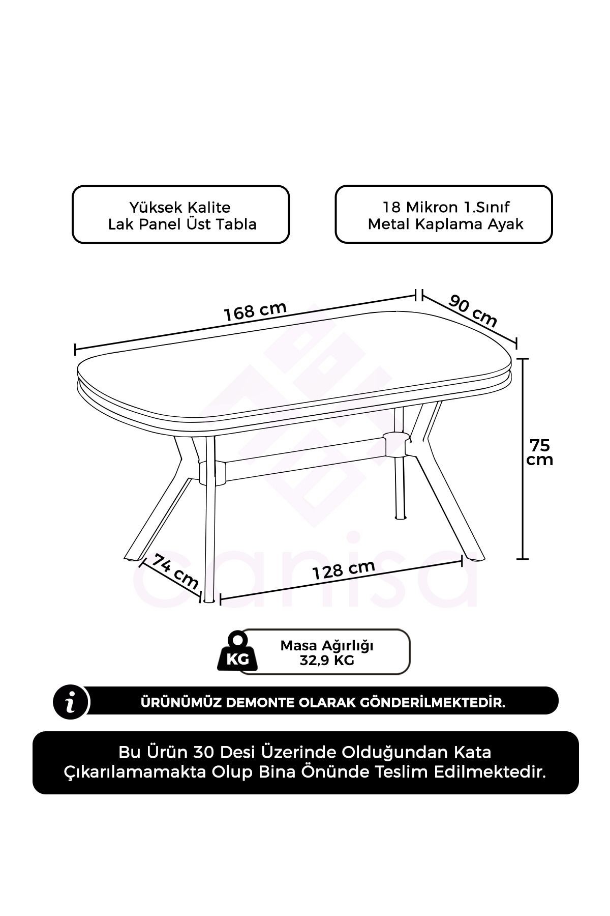 Epal Serisi 90x168 Lak Panel Sabit Masa Gold Kaplama Ayak