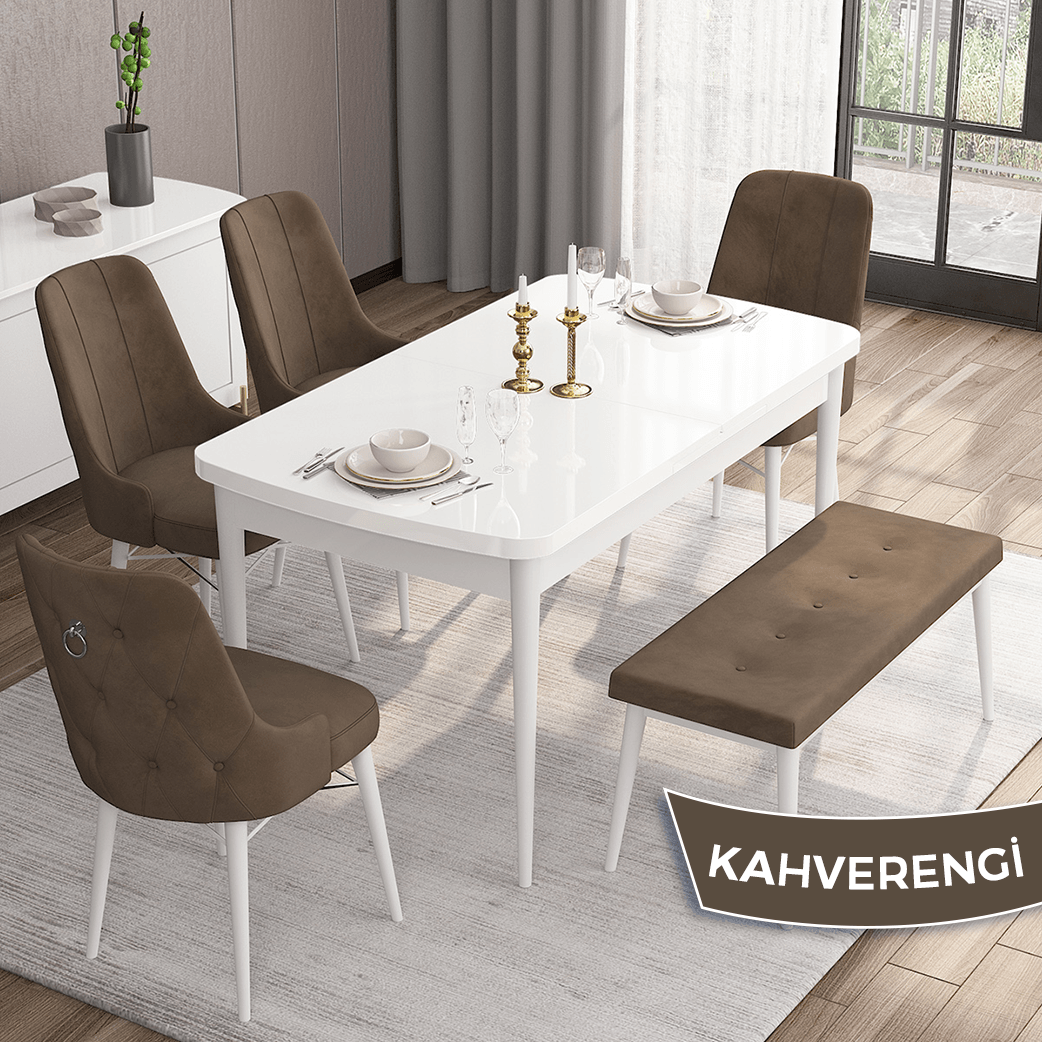 Siyah mermer desen masa Kahverengi Sandalye