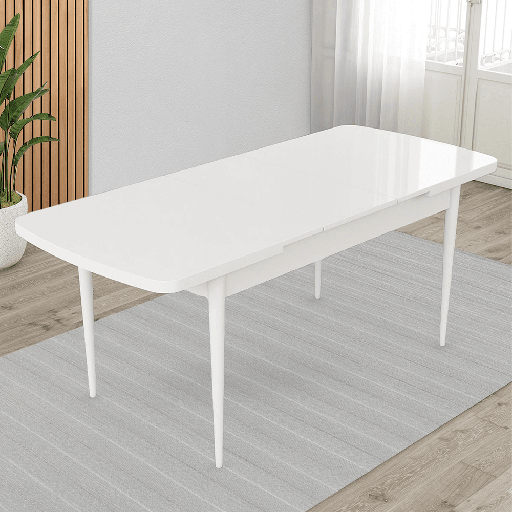  Exve Serisi 80x132 Açılabilir Beyaz Masa Takımı ve 4 Sandalye