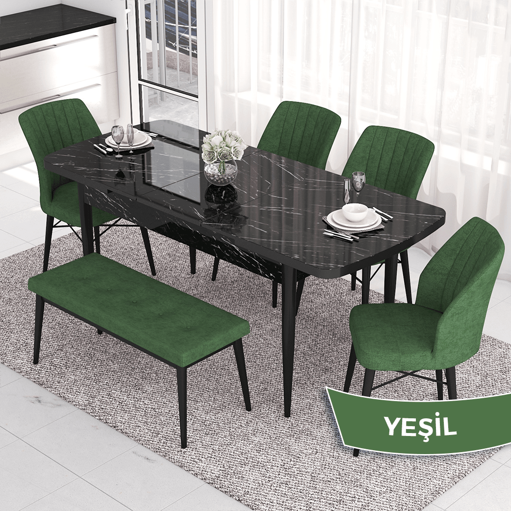 masa siyah mermer sandalye ve bench haki
