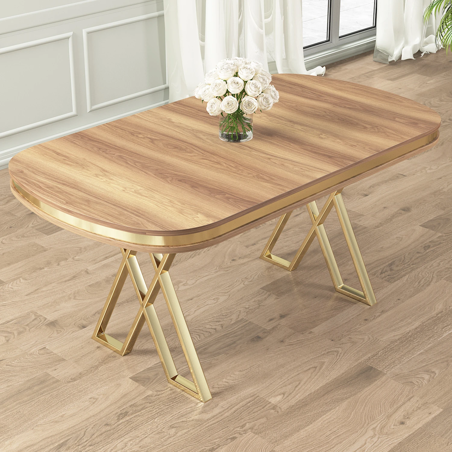 Zae Serisi 90x168 Lak Panel Hazar Gold Ayak Masa Takımı 4 Sandalye