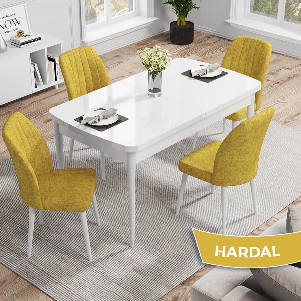 Beyaz Masa Hardal Sandalye