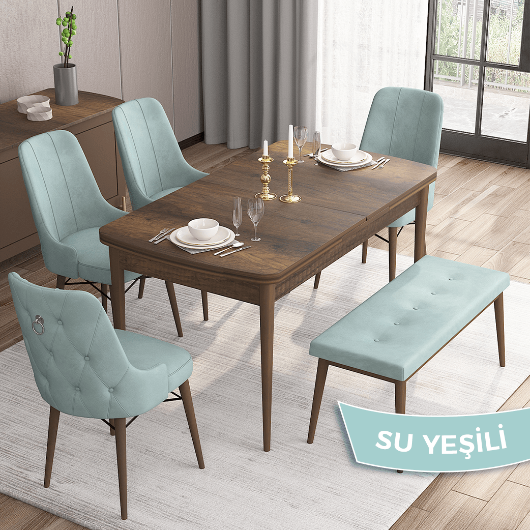 Su Yeşili Sandalye Barok Ahşap Desen Masa