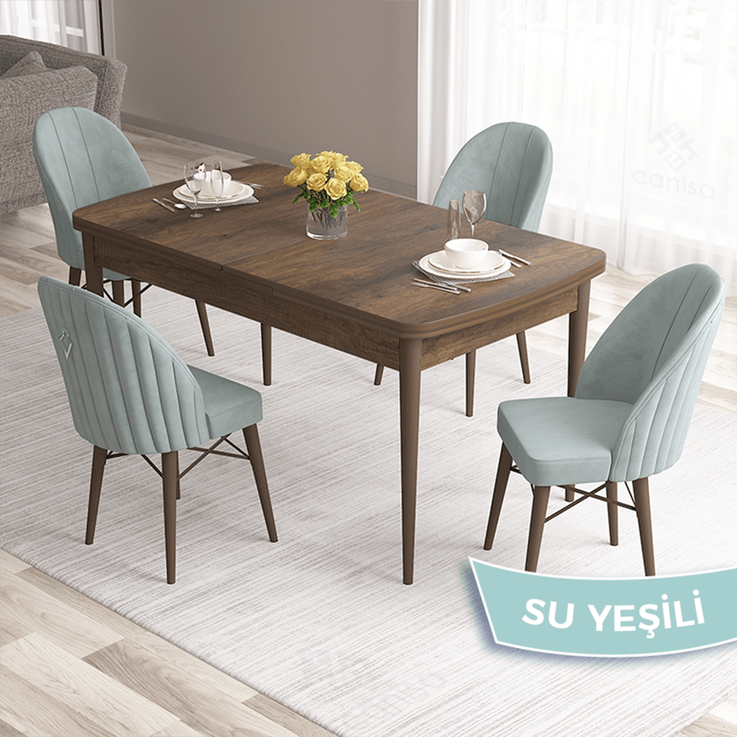 masa barok ahşap desen sandalye su yeşili