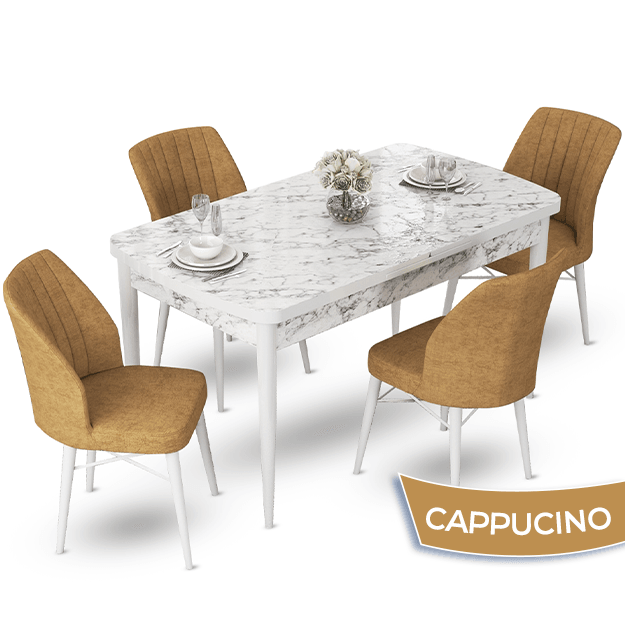 Beyaz Mermer Desen Masa / Cappucino Sandalye