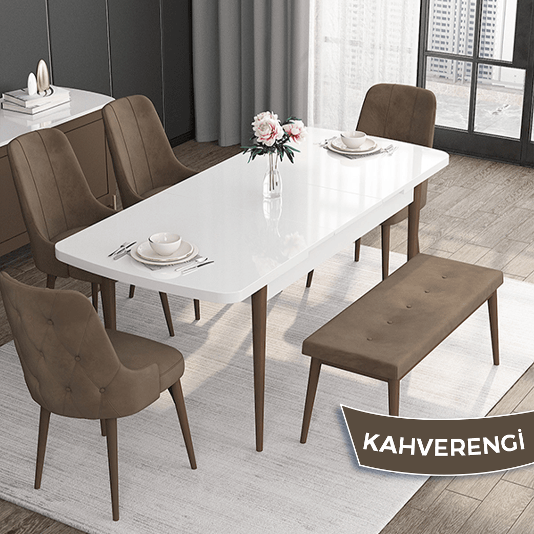 Siyah mermer desen masa Kahverengi Sandalye