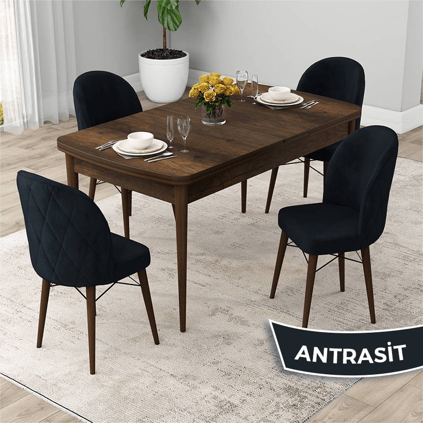 Masa Barok Ahşap Desen Sandalye Antrasit