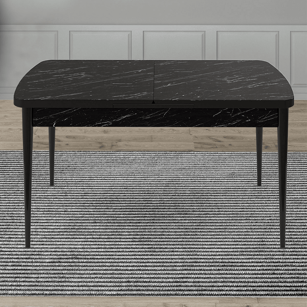 Kar Serisi 80X132 Mdf Açılabilir Siyah Mermer Desen Masa Takımı 4 Sandalye Ve 1 Bench