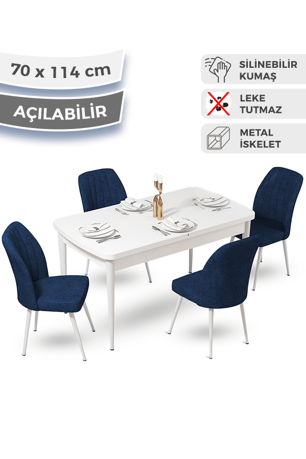 masa beyaz sandalyeler lacivert