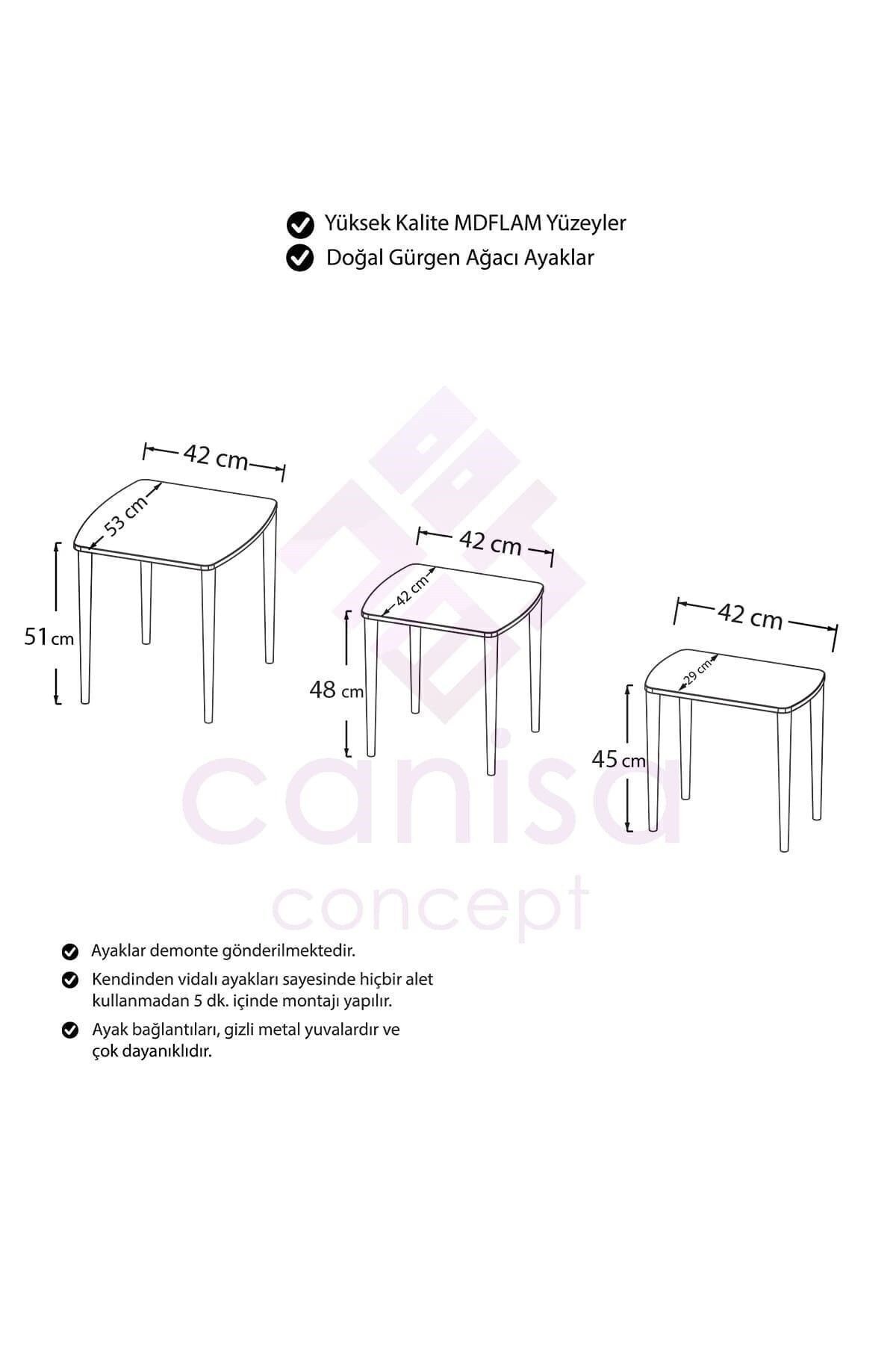 Lizbon Serisi 1.sınıf Mdf Ve Lake Boya, Ceviz 3lü Zigon Sehpa Takımı, Ceviz Gürgen Ayaklar