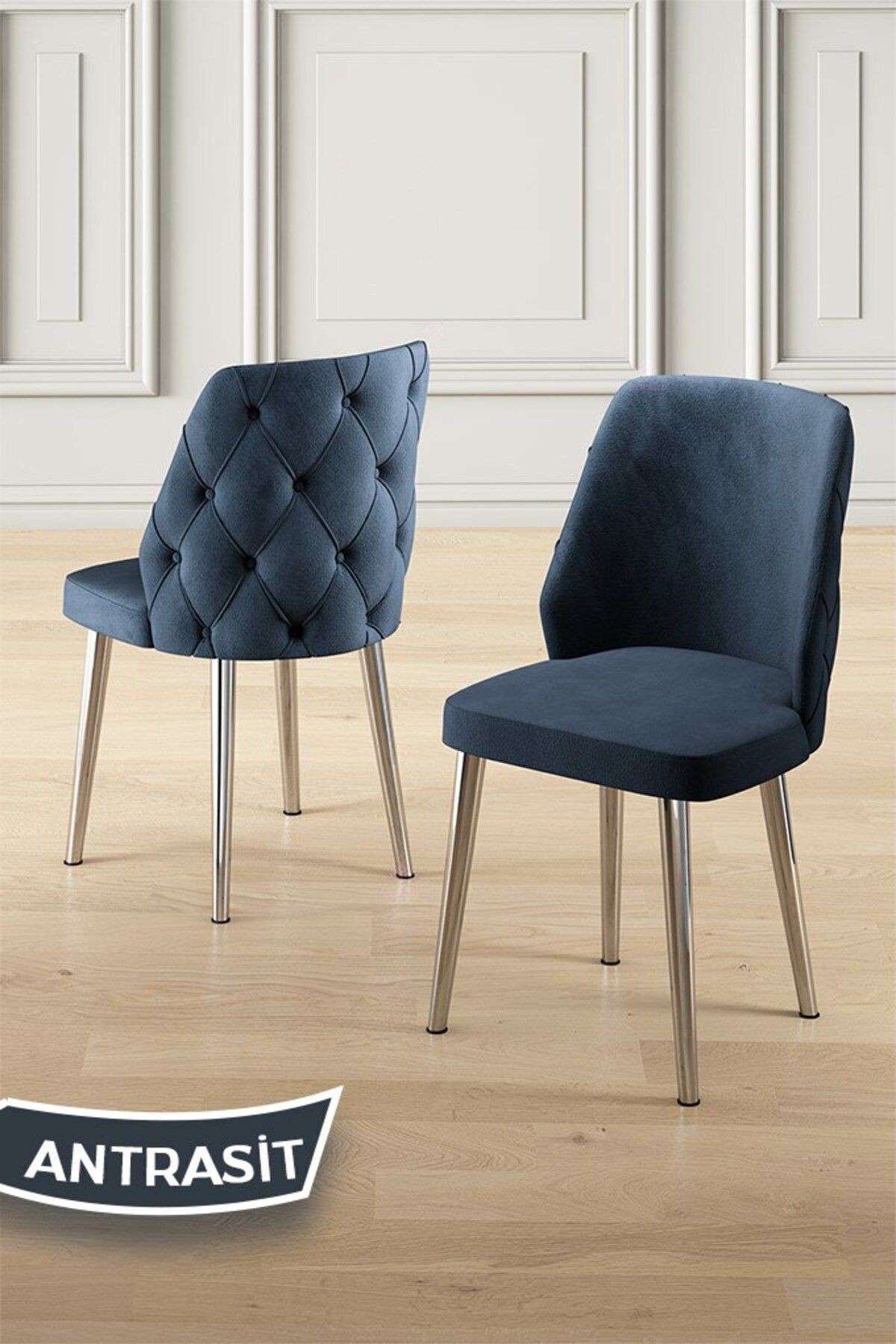 Afe Serisi 90x168 Lak Panel Beyaz Mermer Desen Masa ve 6 Sandalye Krom Kaplama Ayak