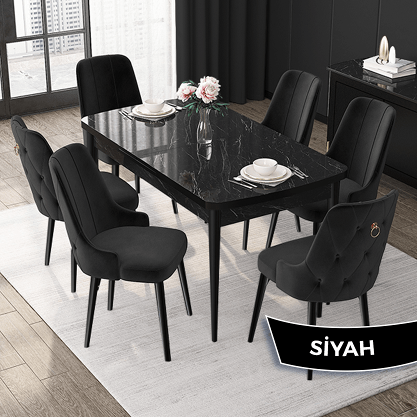 Sandalye Siyah masa siyah mermer desen