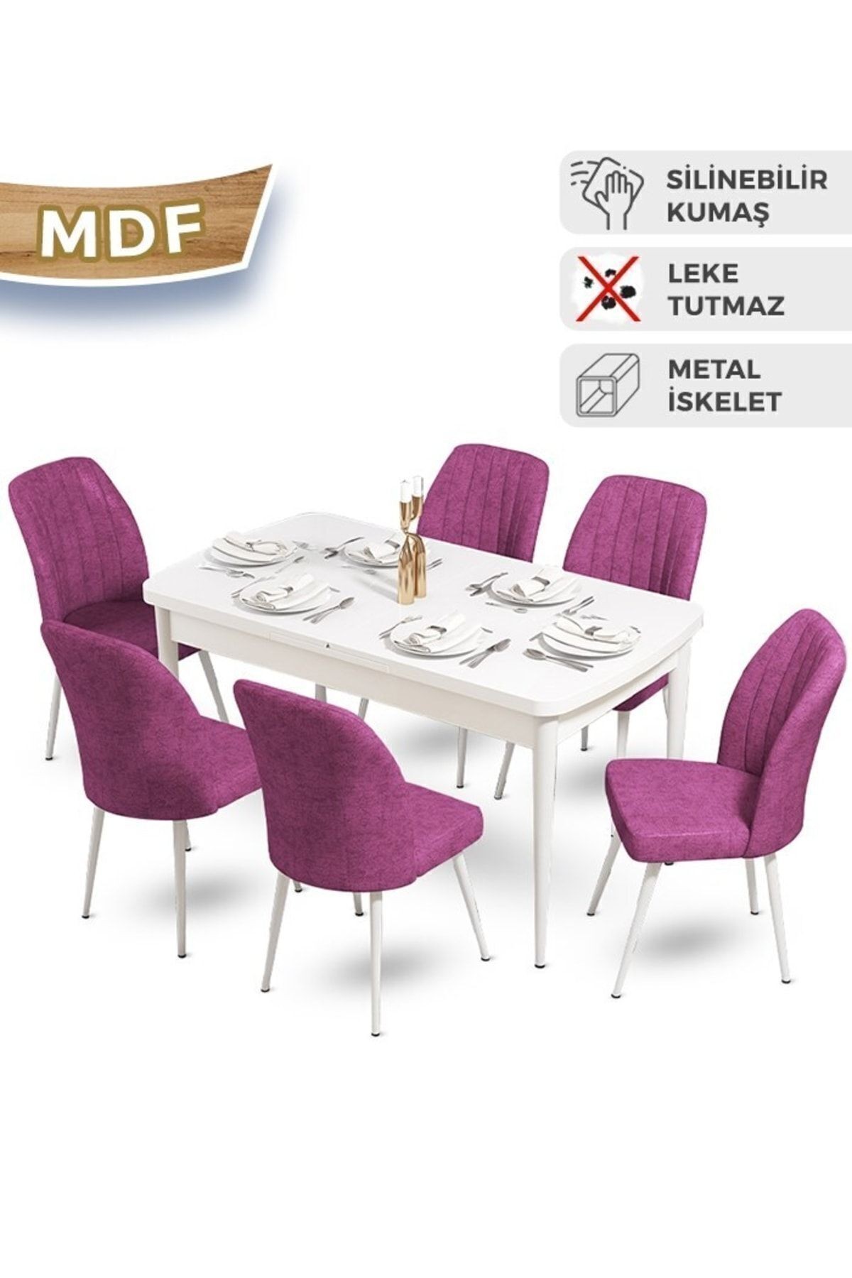 masa beyaz sandalyeler mor