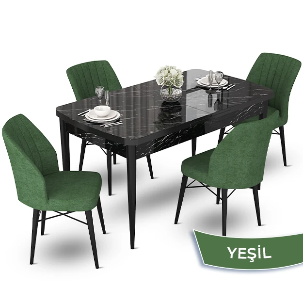 Siyah Mermer Desen Masa Haki Sandalye