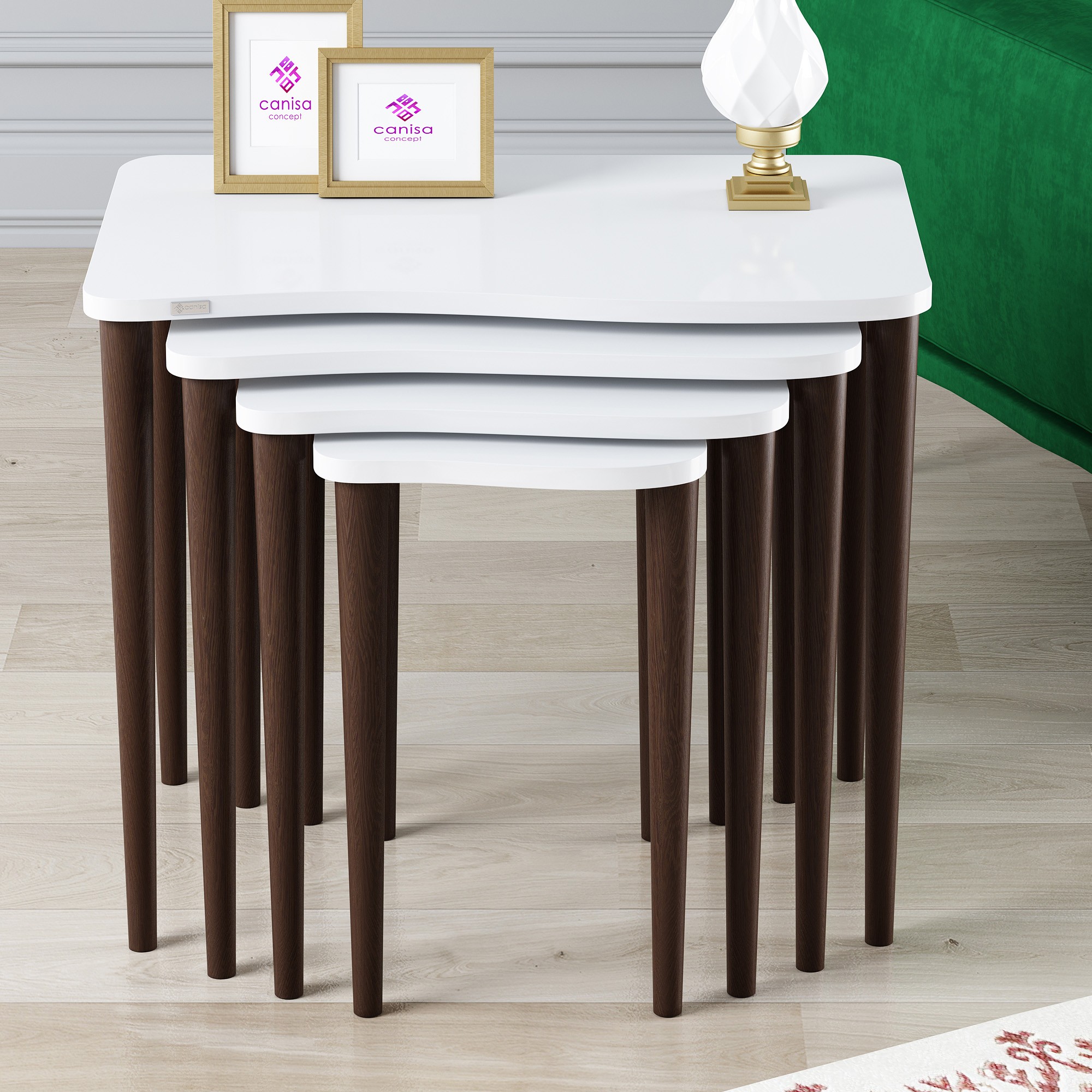 Beyaz Üst Tabla / Ceviz Ayak