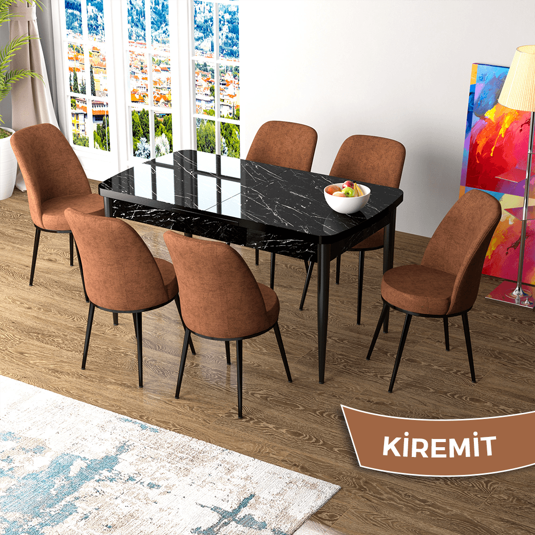 masa siyah mermer desen sandalye kiremit