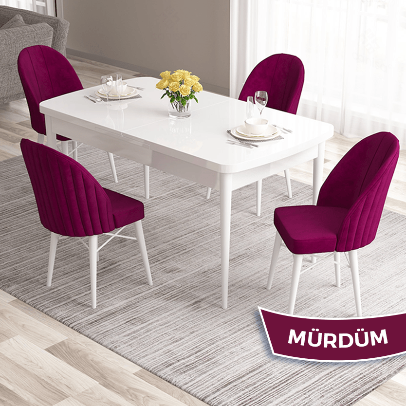 Ves Serisi 80x132 Açılabilir Mdf Beyaz Masa Takımı Ve 4 Sandalye