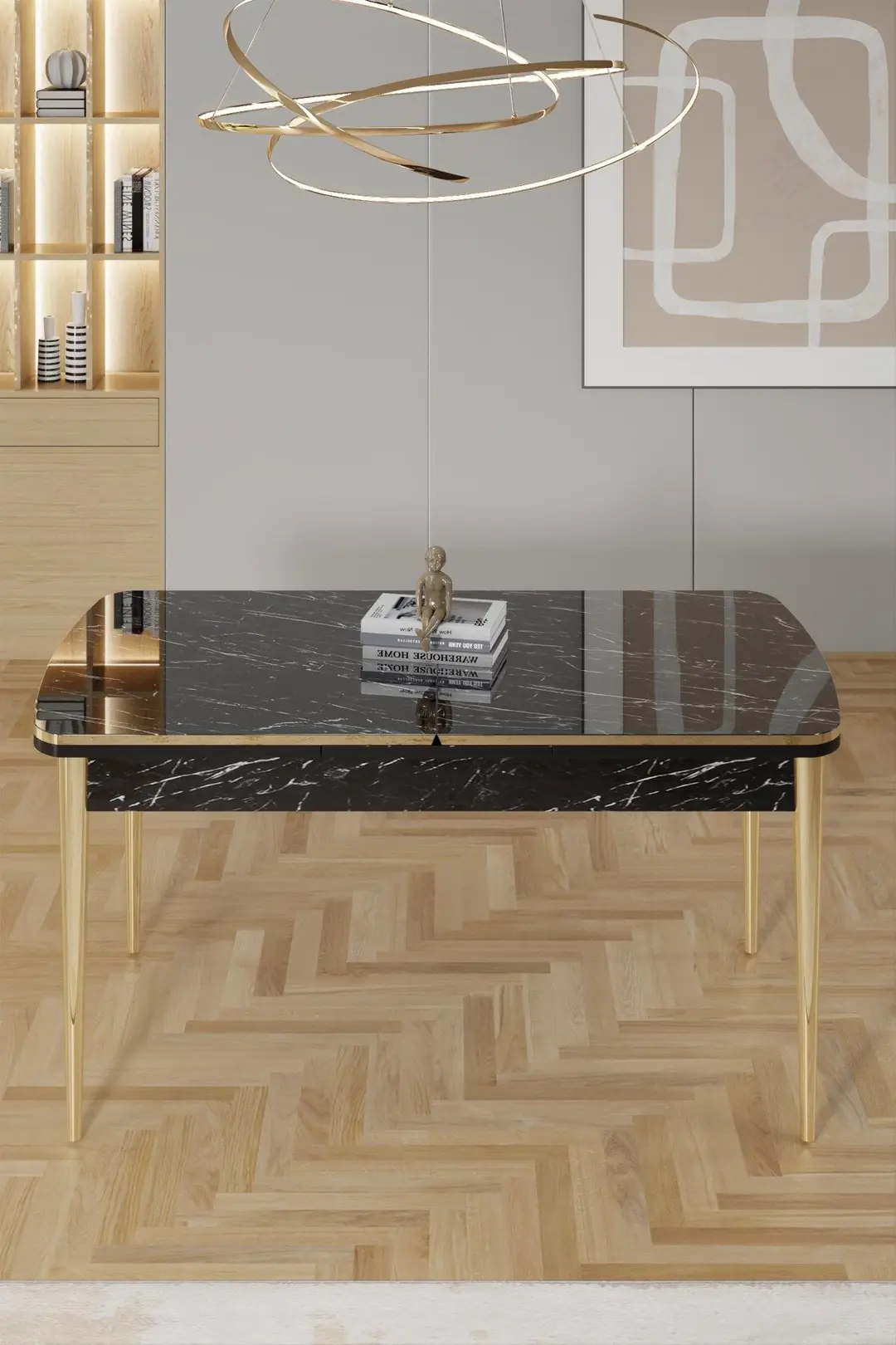 Rada Serisi 80x132 Açılabilir Lak Panel Masa Gold Kaplama Ayak
