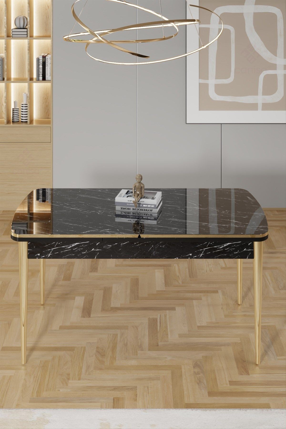 Rada Serisi 80x132 Açılabilir Lak Panel Masa Gold Kaplama Ayak