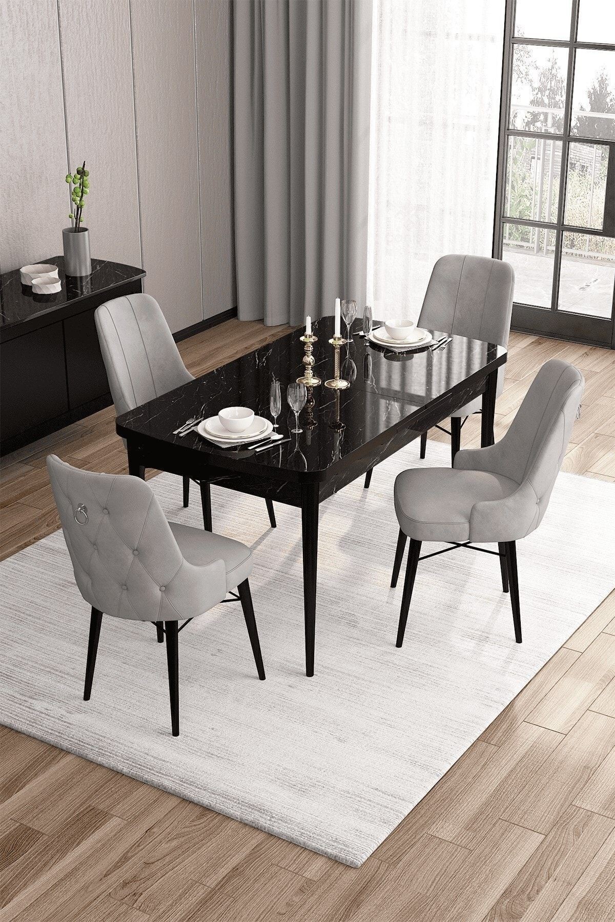 Gri Sandalye barok ahşap desen masa
