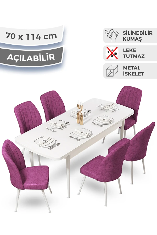 masa beyaz sandalyeler mor