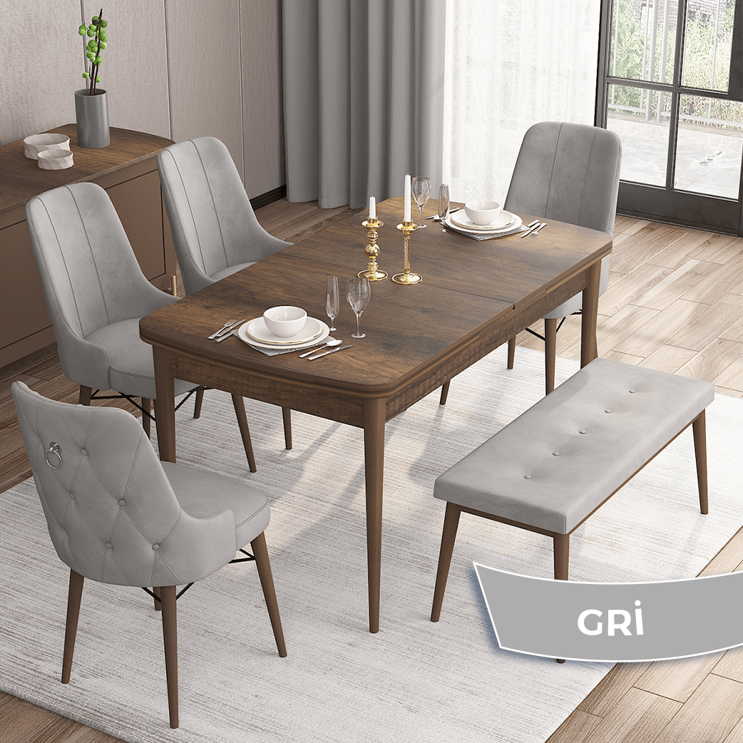 Sandalye Gri Barok Ahşap Desen Masa
