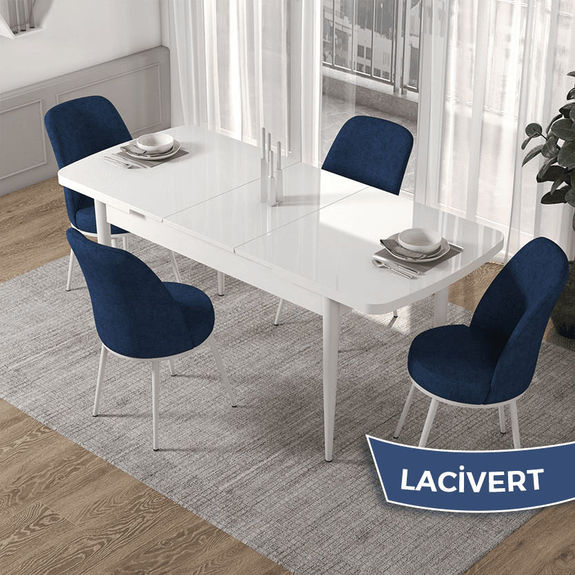 Lacivert Renk Sandalye Kahverengi Metal Ayak