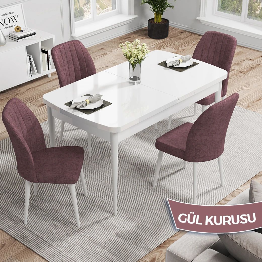 Beyaz Masa Gülkurusu Sandalye