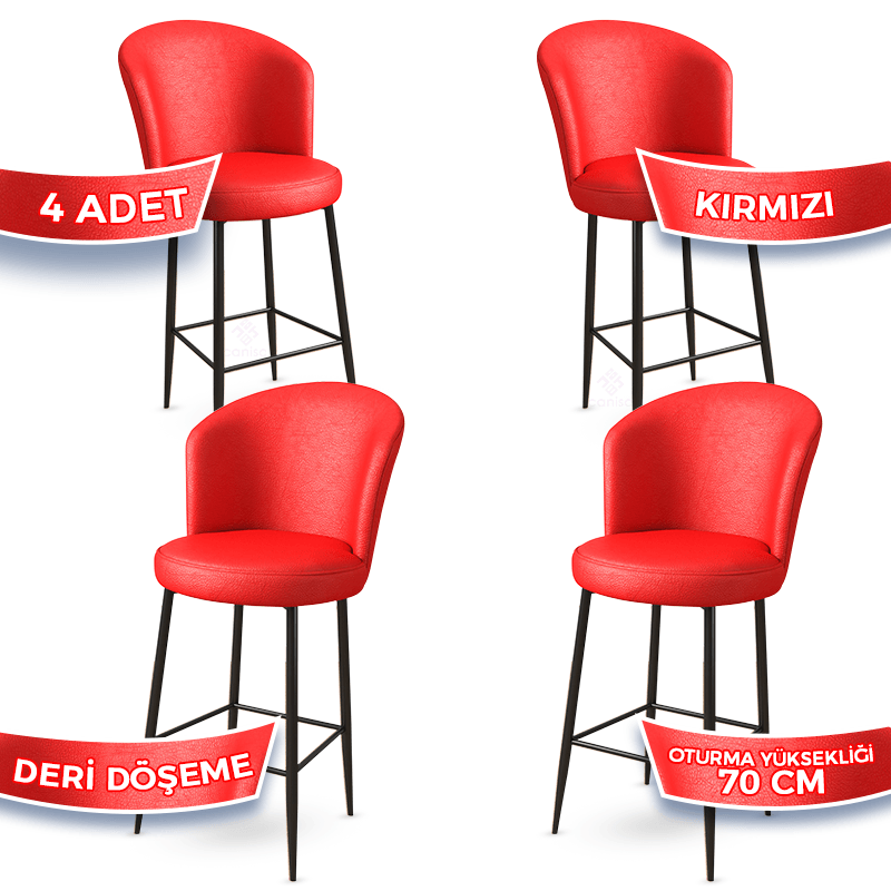 Uras Serisi 4 Adet Ada Bar Sandalyesi Suni Deri Kumaş Siyah Ayak