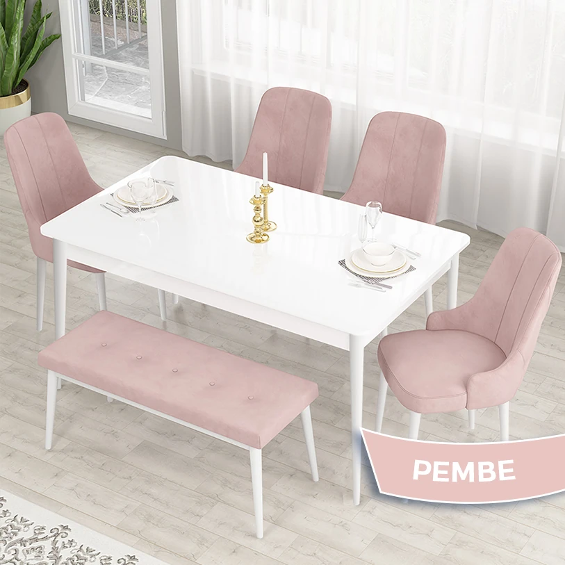 Beyaz Masa pembe sandalye