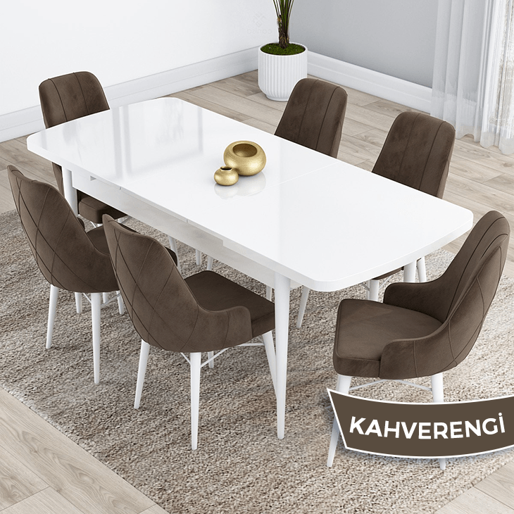 beyaz masa sandalye kahve
