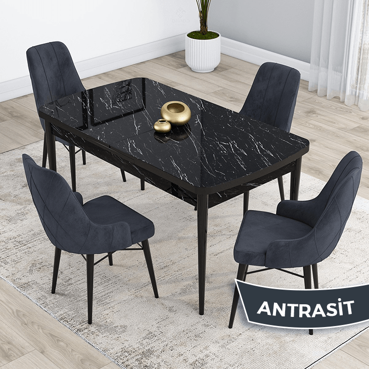 Sandalye Antrasit Siyah Mermer Desen Masa