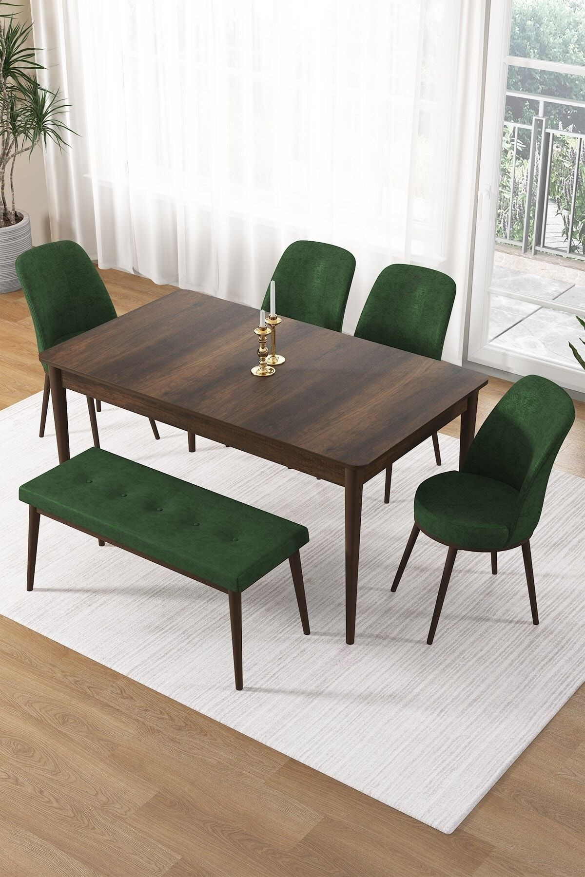 masa barok sandalye ve bench yeşil ayak kahve