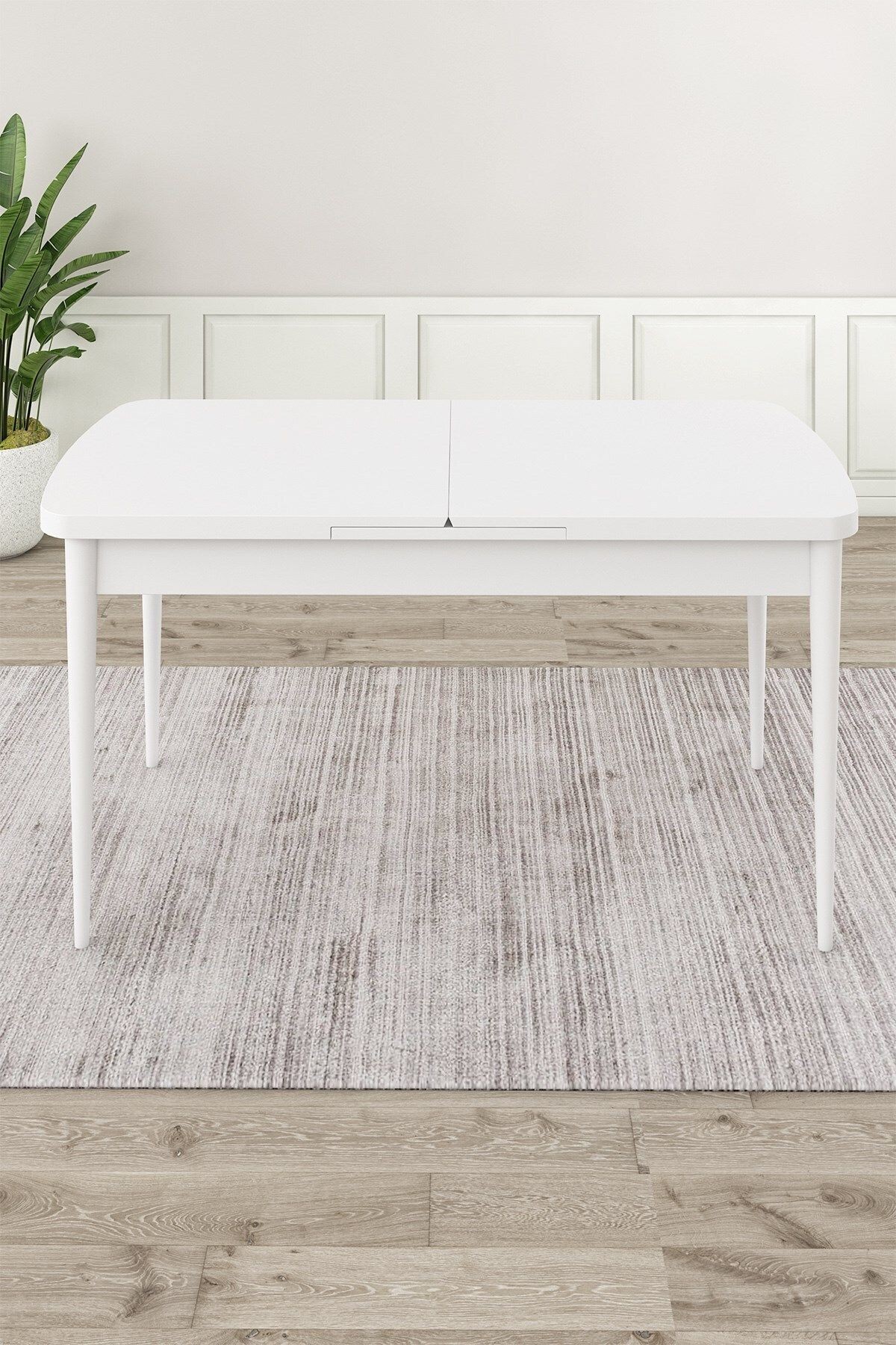 Exve Serisi 80x132 Açılabilir Beyaz Masa Takımı ve 6 Sandalye