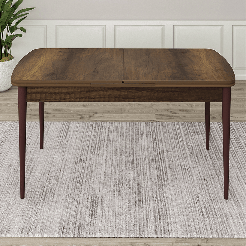Roz Serisi 80x132 Mdf Açılabilir Gümüş Halka Barok Ahşap Desen Masa Takımı Ve 6 Sandalye