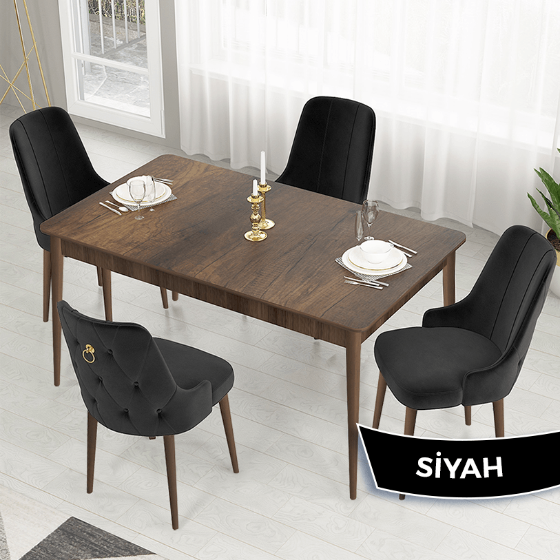 Sandalye Siyah Barok Ahşap Desen Masa