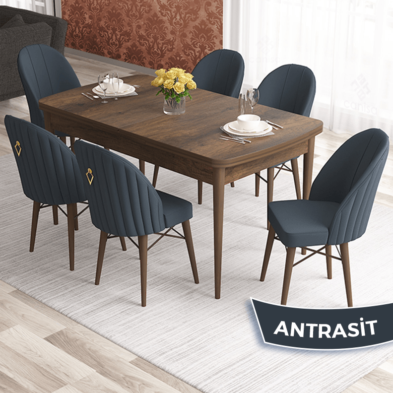 Sandalye Antrasit Masa Barok Ahşap Desen
