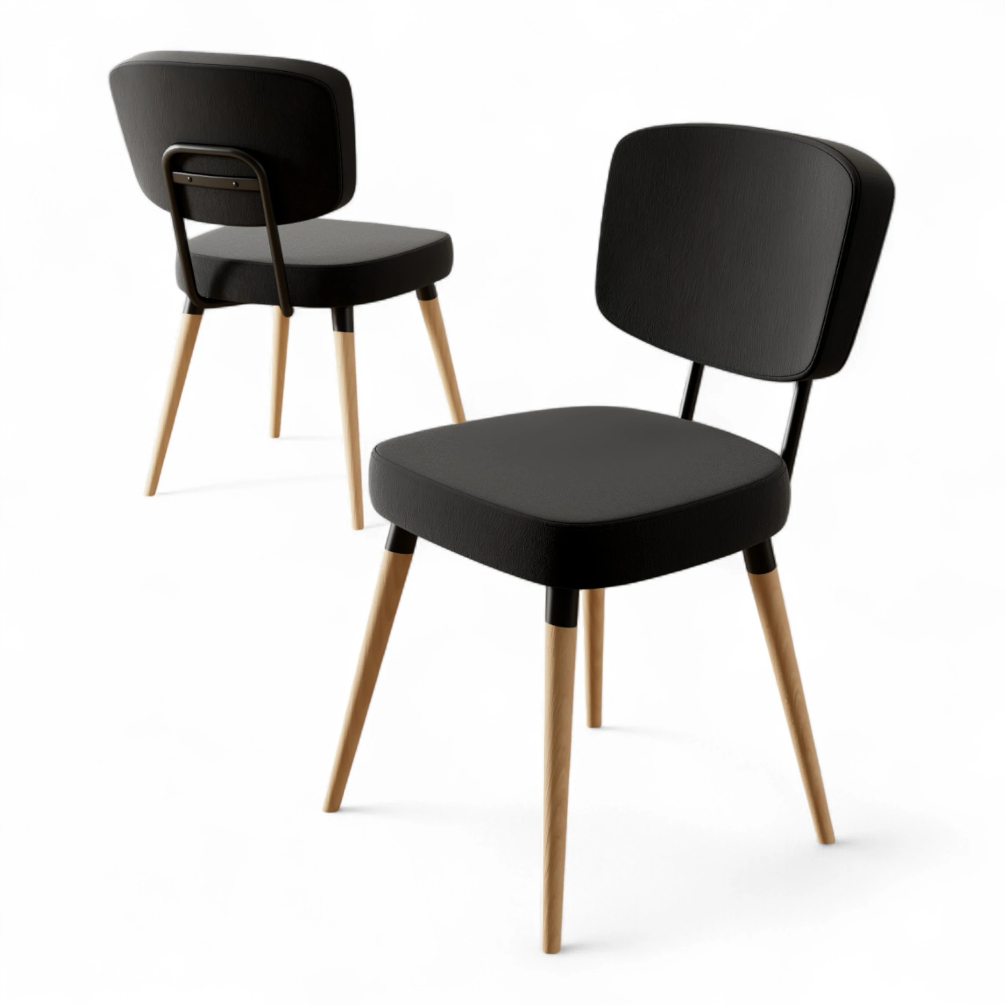 Siyah Sandalye Doğal Ahşap Ayak